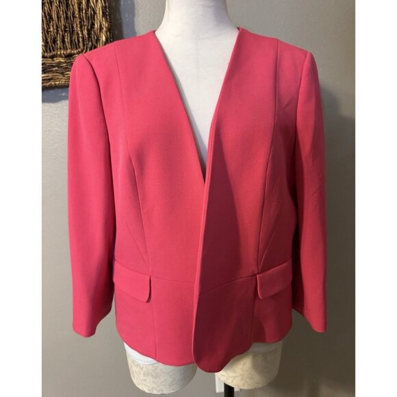 Kasper Elle Iconic Crepe Suit Jacket Blazer 14 Pink Open Front 3/4 Sleeve NEW - Picture 7 of 16